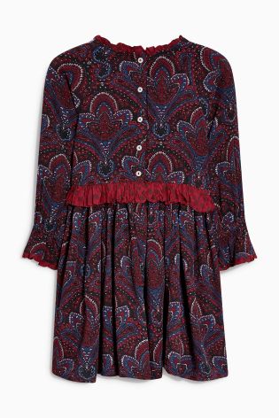 Berry Paisley Ruffle Sleeve Dress (3-16yrs)